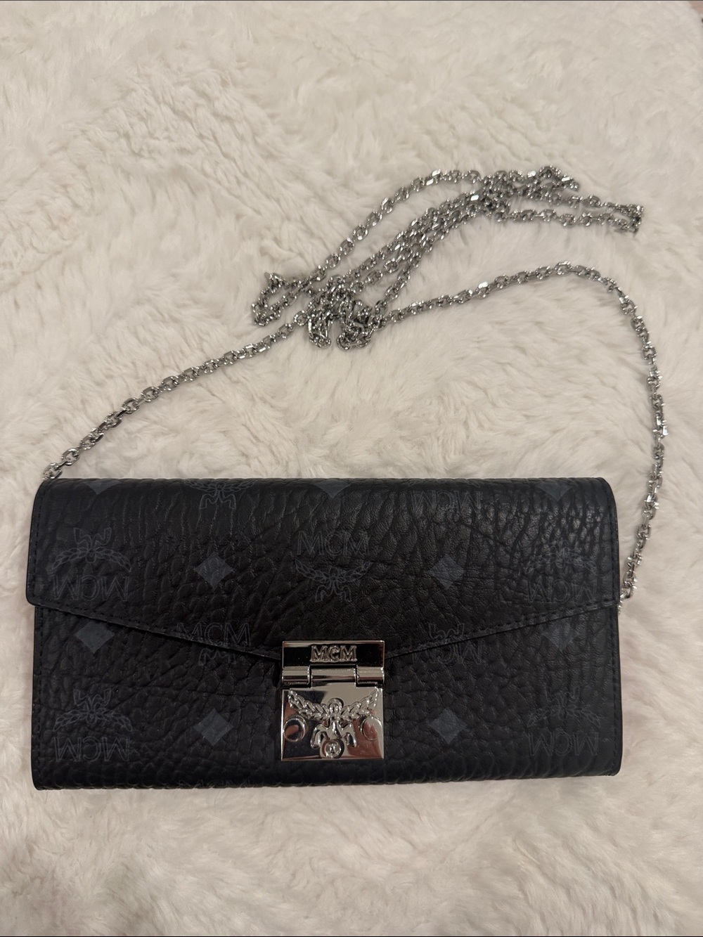 MCM Black Leather Chain Crossbody Wallet